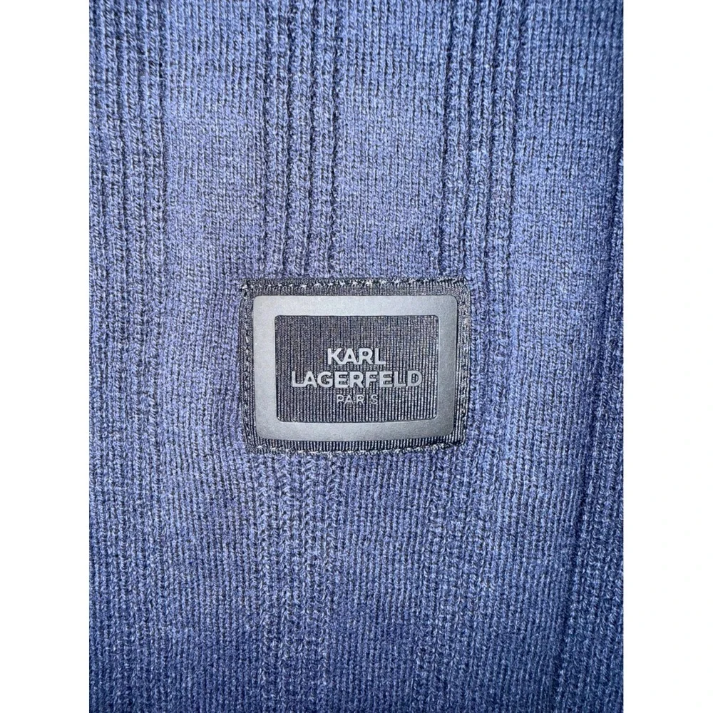 Karl Lagerfeld Paris Mens Navy Blue Ribbed Knit Polo Shirt Short Sleeve Large